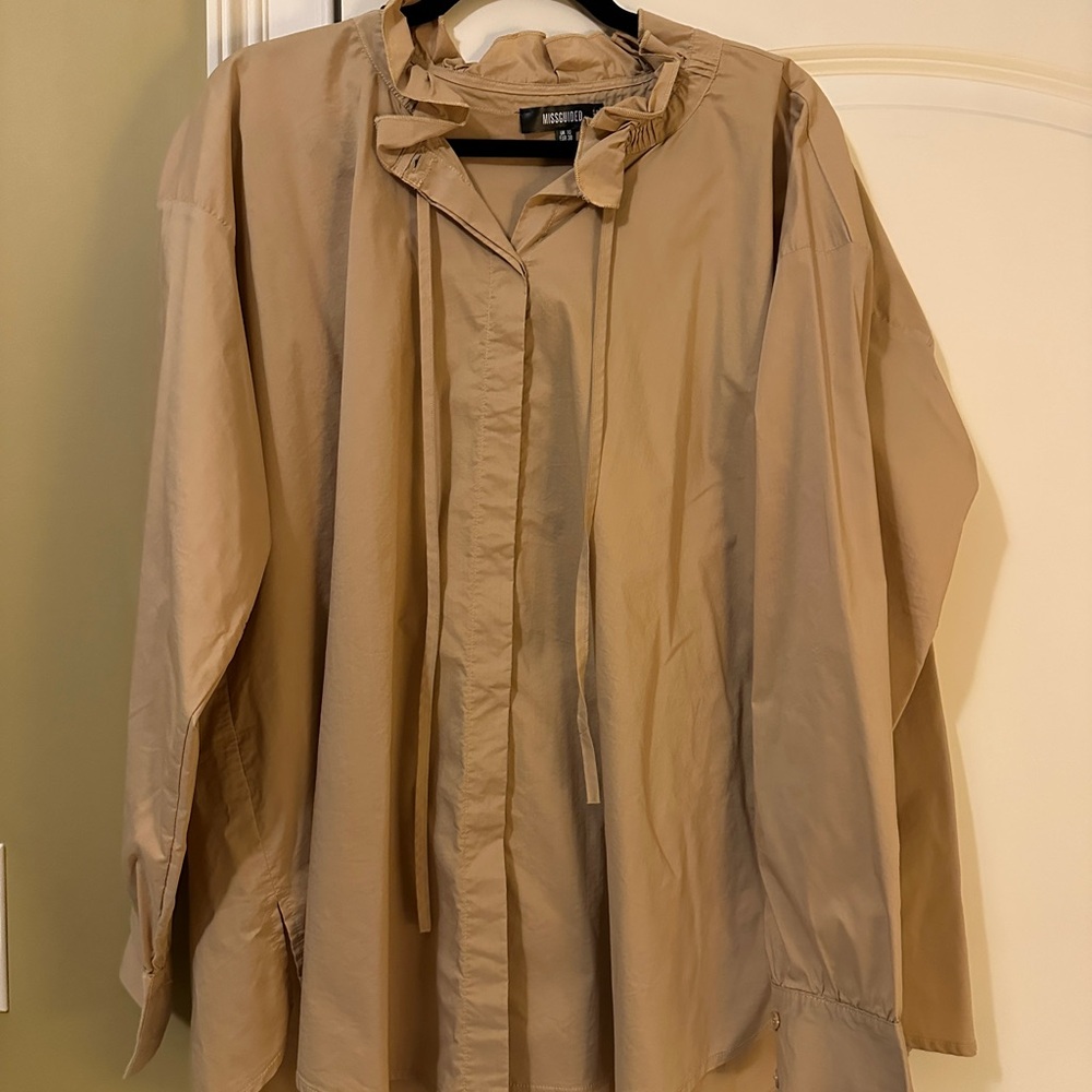 Missguided Camel Colored Ruffle Collar Oversized Tunic